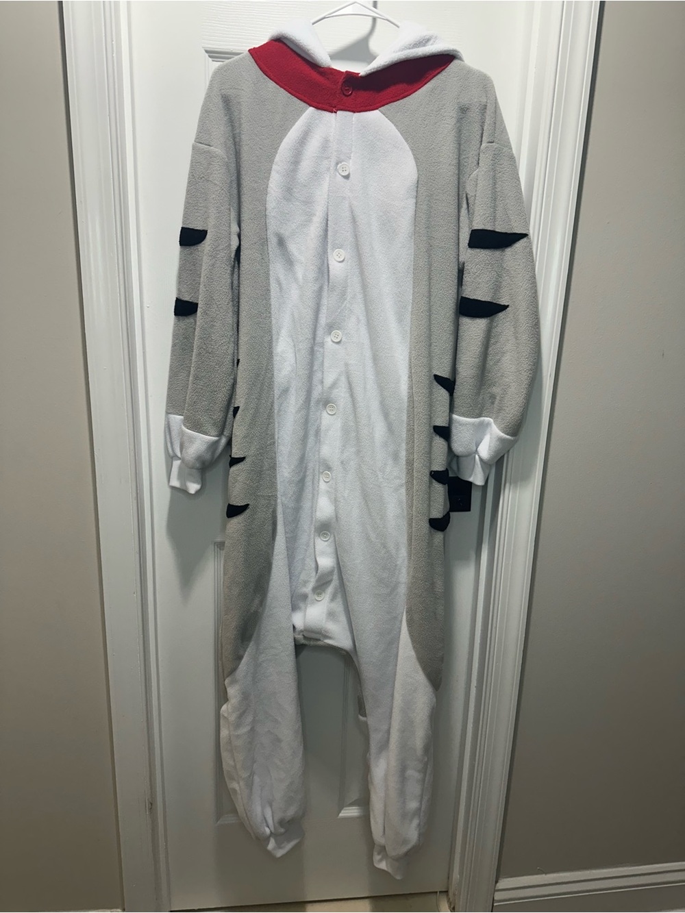 Amazon Red, Gray and White Fleece Hooded Onesie